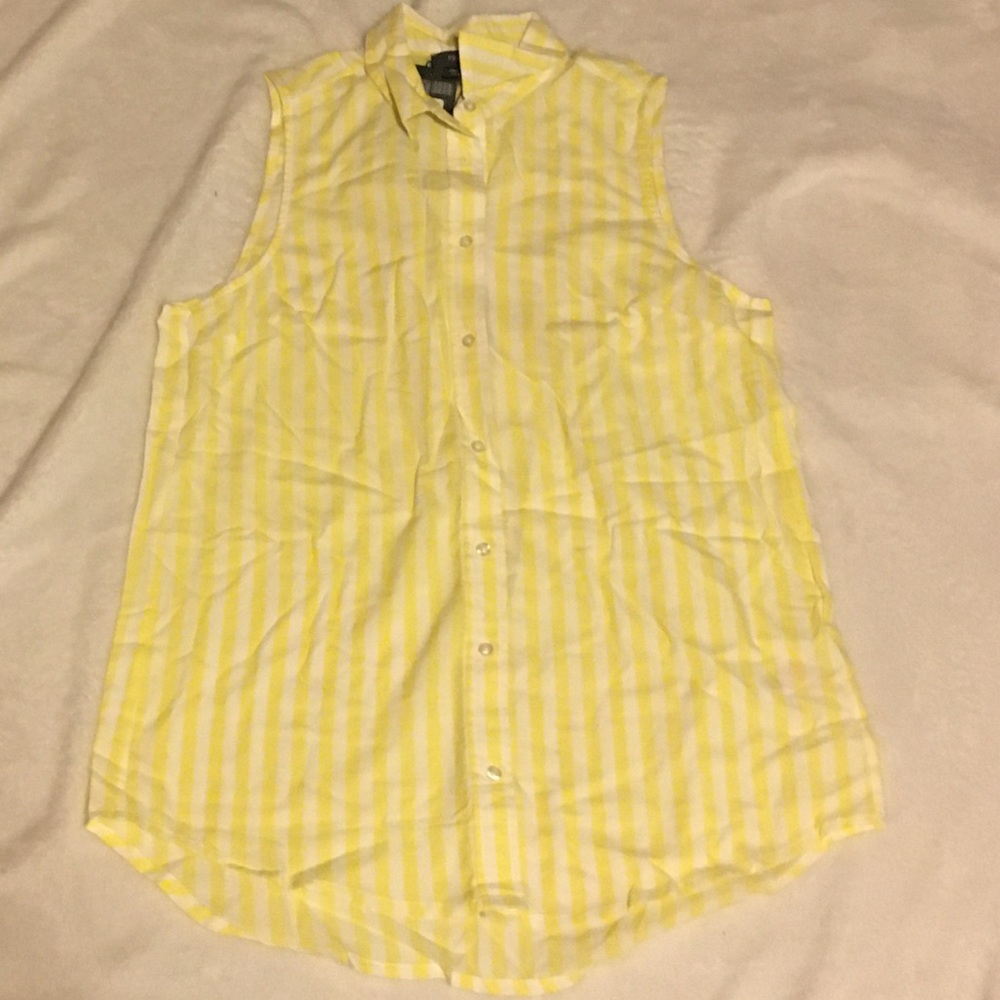 Primark Striped White and Yellow Sleeveless Shirt